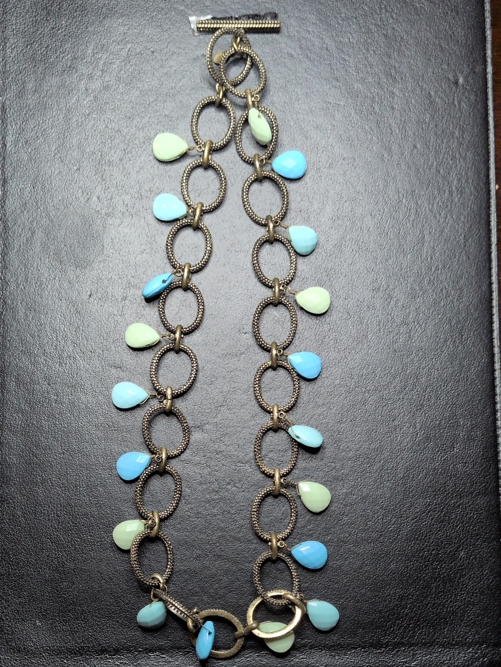 Premier Designs Caribbean Link Necklace with Blue & Mint Teardrop Charms